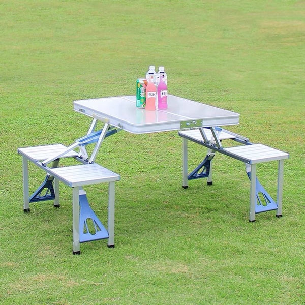 【一桌四椅】 燒烤野餐桌 露營摺台 戶外折疊桌椅套裝 Folding Picnic Table Beach Set, Siamese Tables and Chairs Set