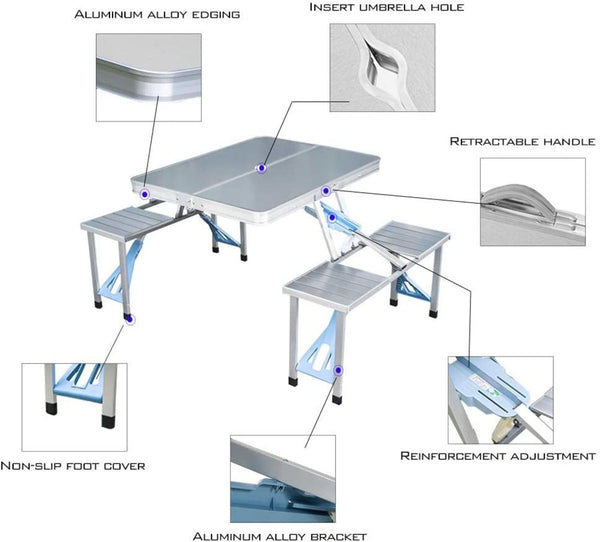 【一桌四椅】 燒烤野餐桌 露營摺台 戶外折疊桌椅套裝 Folding Picnic Table Beach Set, Siamese Tables and Chairs Set