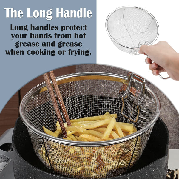 【可折疊手柄】日式YNI 廚房不銹鋼油炸籃 瀝水籃 薯條網 Foldable handle kitchen stainless steel frying basket