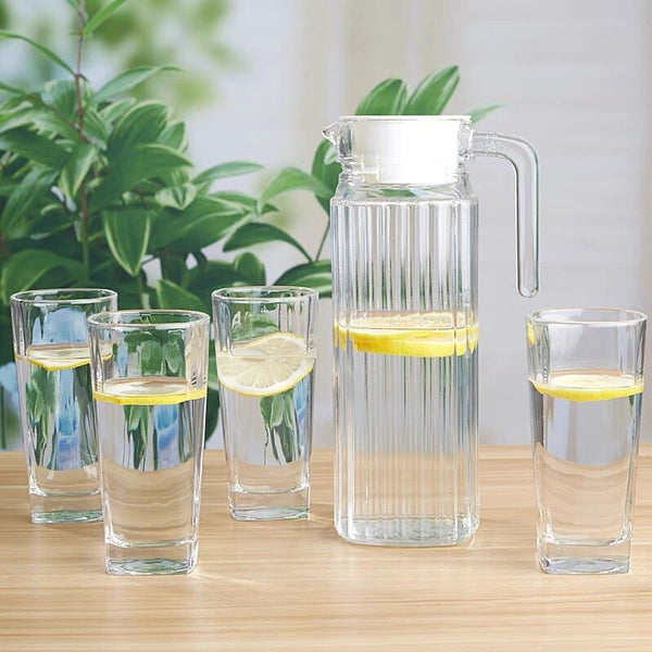 【大容量】條紋玻璃冷水壺 玻璃水壺   【Large capacity】Fridge Pitcher – Glass Water Fridge Pitcher with Lid