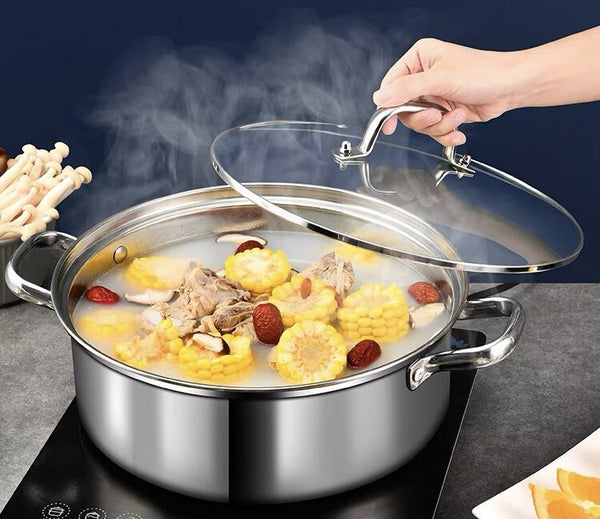 【32cm大容量】不銹鋼火鍋煲 電磁爐明火通用 【32cm】Food Grade Stainless Steel Pot Hot Pot Dining Cookware Shabu Shabu