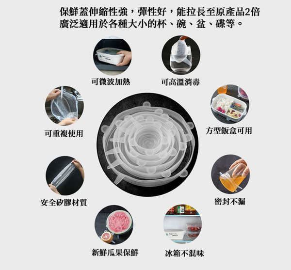 【7件組】YNI日式食品級立體矽膠保鮮膜 碗蓋 密封蓋  【1 Set 7-piece】food-grade silicone plastic wrap bowl cover sealing cover