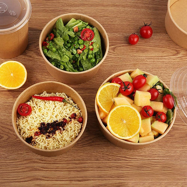 【帶蓋｜25套】一次性紙碗 淋膜牛皮紙碗  快餐盒  【Lid&Bowl】Disposable Paper Bowls Salad Bowls Party Supplies Soup Containers Disposable food boxes food packing box (25Sets)