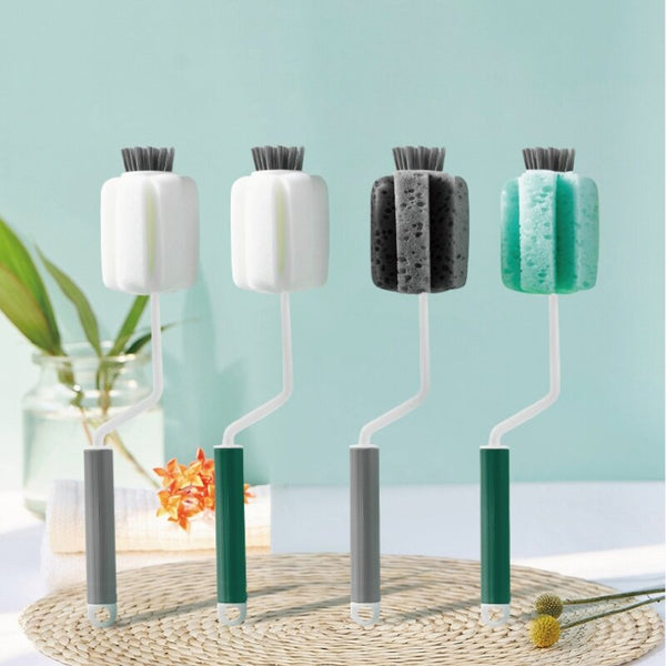 【二合一】YNI 日式旋轉海綿長柄奶瓶刷 pbt毛刷頭 海綿刷 Rotating Sponge Long Handle Bottle Brush