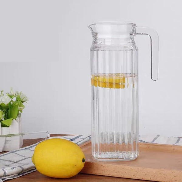 【大容量】條紋玻璃冷水壺 玻璃水壺   【Large capacity】Fridge Pitcher – Glass Water Fridge Pitcher with Lid