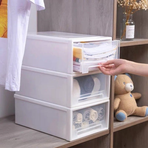 抽屜式收納箱 白色透明多功能收納櫃   玩具 / 衣物 / 雜物收納 Plastic Storage Drawer Stacking storage box household organizer