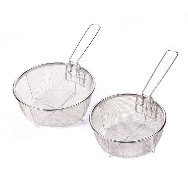 【可折疊手柄】日式YNI 廚房不銹鋼油炸籃 瀝水籃 薯條網 Foldable handle kitchen stainless steel frying basket