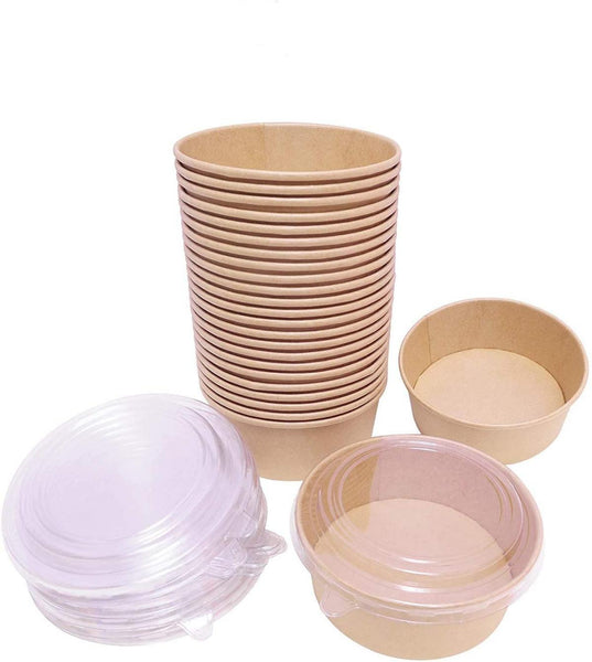 【帶蓋｜25套】一次性紙碗 淋膜牛皮紙碗  快餐盒  【Lid&Bowl】Disposable Paper Bowls Salad Bowls Party Supplies Soup Containers Disposable food boxes food packing box (25Sets)