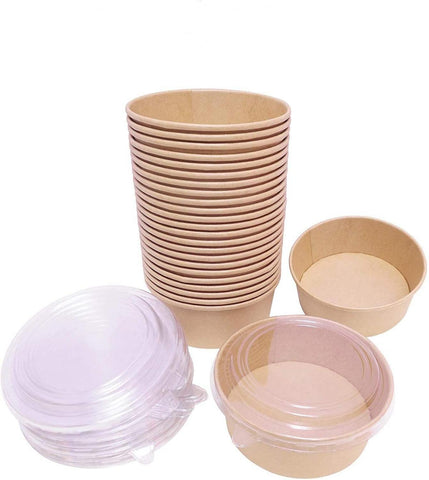 【帶蓋｜25套】一次性紙碗 淋膜牛皮紙碗  快餐盒  【Lid&Bowl】Disposable Paper Bowls Salad Bowls Party Supplies Soup Containers Disposable food boxes food packing box (25Sets)