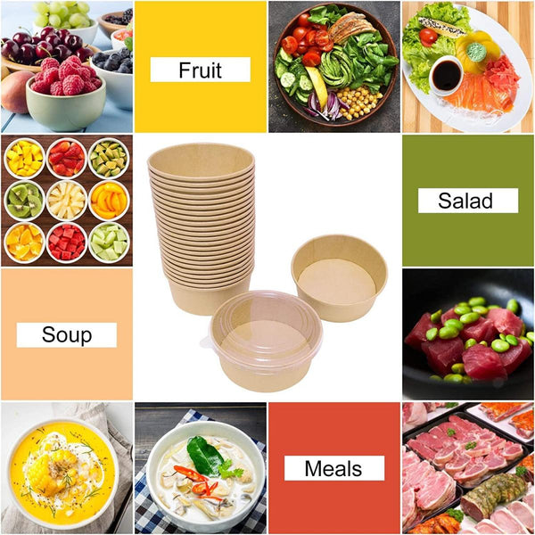 【帶蓋｜25套】一次性紙碗 淋膜牛皮紙碗  快餐盒  【Lid&Bowl】Disposable Paper Bowls Salad Bowls Party Supplies Soup Containers Disposable food boxes food packing box (25Sets)