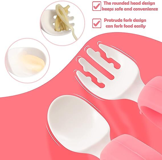 【2件套裝｜ppsu材質】抓握式兒童餐具 寶寳湯匙 短柄學習餐貝 【2PCS】PPSU Baby Self Feeding Training Spoon and Fork Set First Stage Self Feeding Utensils