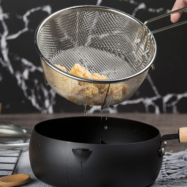 【可折疊手柄】日式YNI 廚房不銹鋼油炸籃 瀝水籃 薯條網 Foldable handle kitchen stainless steel frying basket