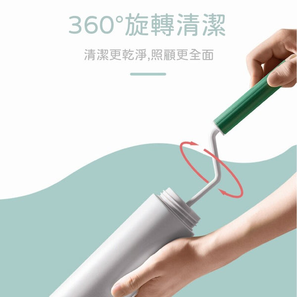 【二合一】YNI 日式旋轉海綿長柄奶瓶刷 pbt毛刷頭 海綿刷 Rotating Sponge Long Handle Bottle Brush