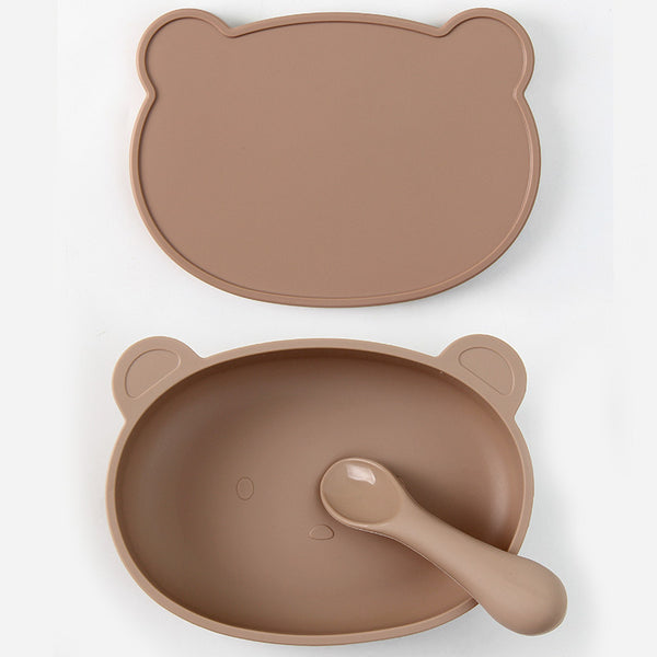 【帶蓋碗＋匙】小熊吸盤寶寶矽膠碗 帶蓋吸盤碗  幼兒餐具 【Bowl with lid + spoon】Bear Suction Cup Baby Silicone Bowl with lid Suction Cup Bowl Toddler Tableware