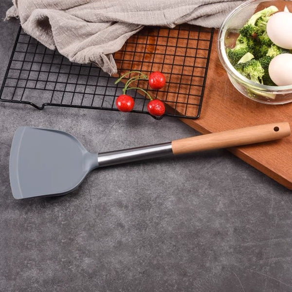 【矽膠】鑊鏟 炒菜矽膠鏟 木柄 不銹鋼不粘鍋 ilicone shovel silicone spatul