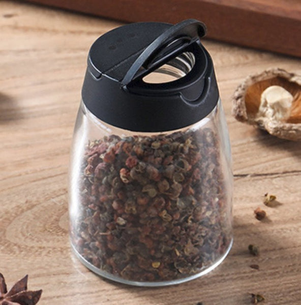 雙開口調味瓶套裝 帶蓋玻璃調味瓶 (4PCS) seasoning container pepper salt jar Condiment Jar Topping Dispenser Seasoning Box