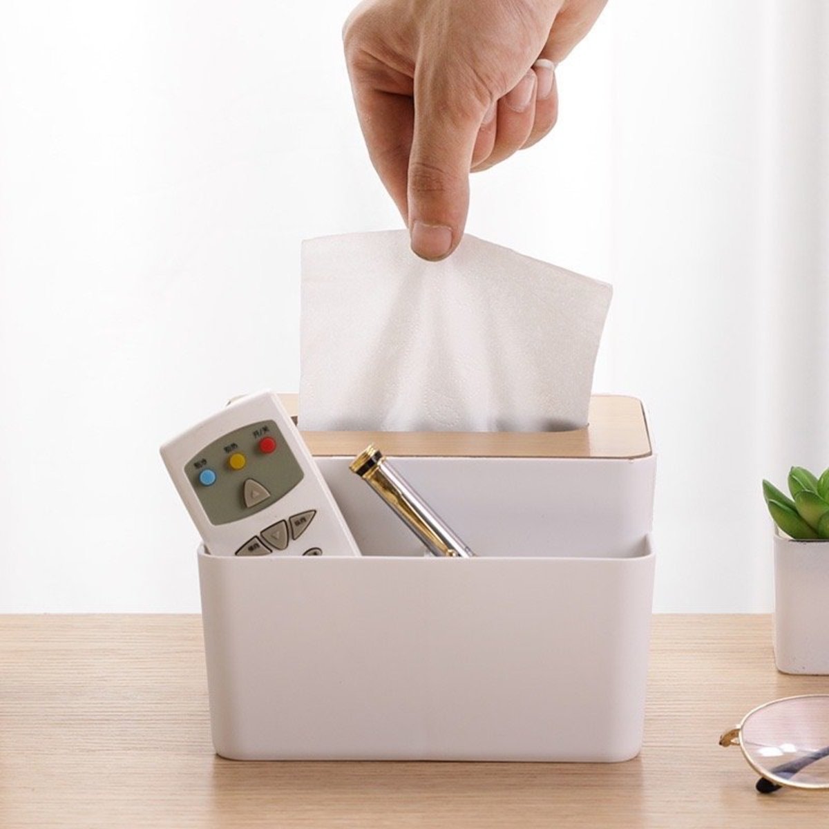 日式木蓋纸巾盒(多格)wooden cover tissue box with remote holder