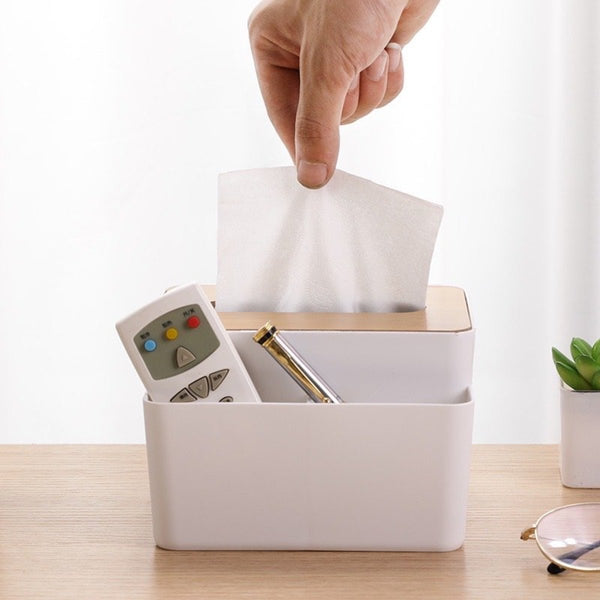 日式木蓋纸巾盒(多格)wooden cover tissue box with remote holder