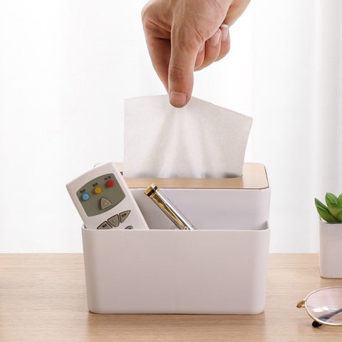 日式木蓋纸巾盒(多格)wooden cover tissue box with remote holder