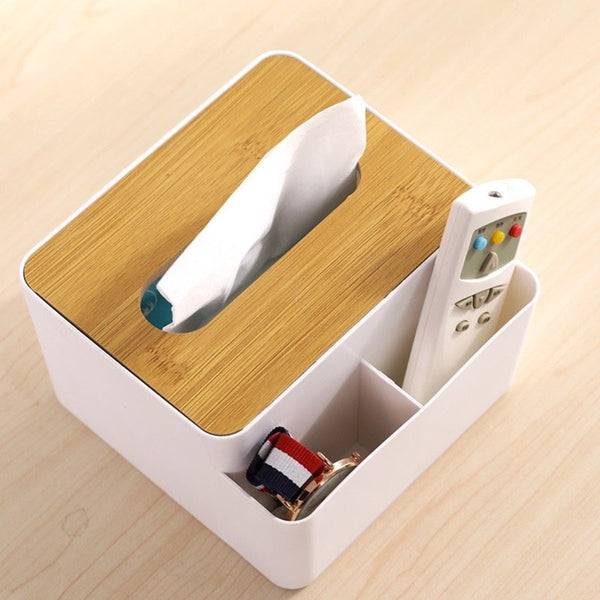 日式木蓋纸巾盒(多格)wooden cover tissue box with remote holder