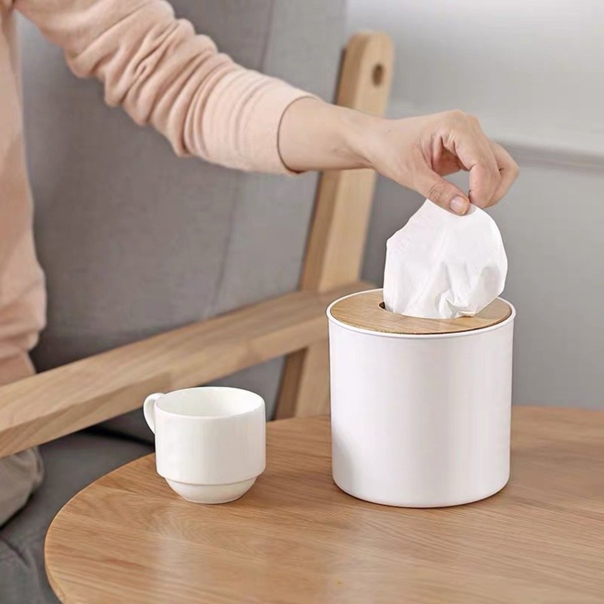日式木蓋圓形纸巾盒 wooden cover tissue box