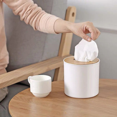 日式木蓋圓形纸巾盒 wooden cover tissue box