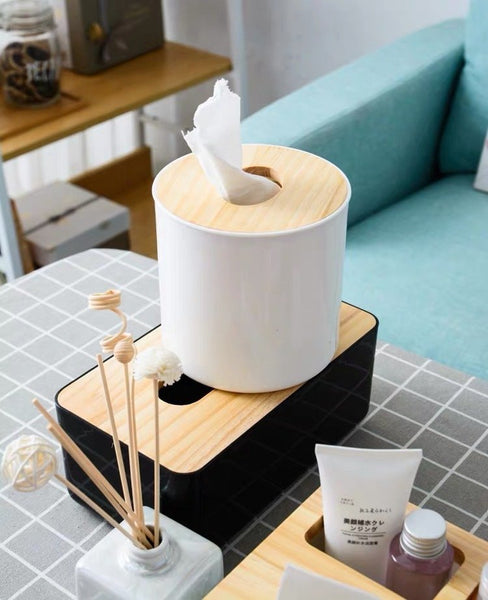 日式木蓋圓形纸巾盒 wooden cover tissue box
