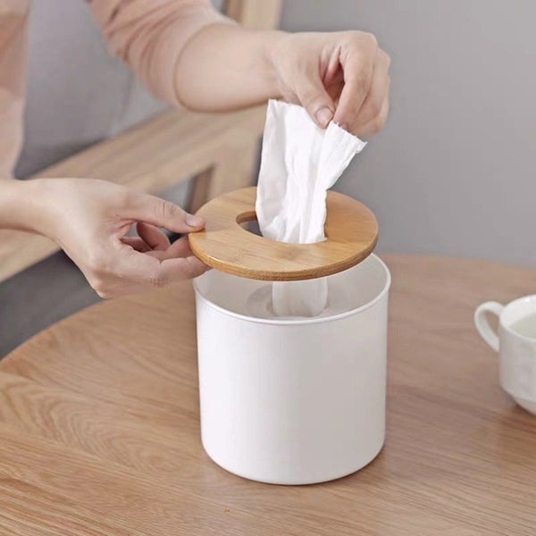 日式木蓋圓形纸巾盒 wooden cover tissue box