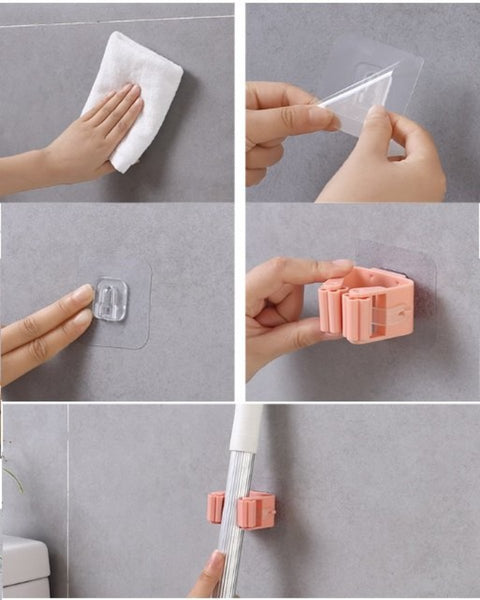 免鑽牆粘貼式拖把夾扣 DRILLING-FREE Mop Grippers
