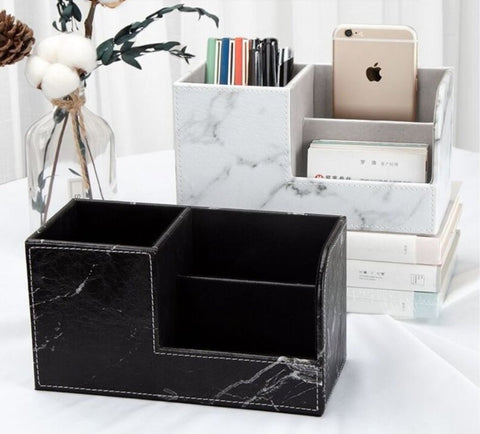 雲石紋皮質多功能遙控器收納盒 Marble multi-function leather Desk Organizer