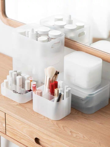 日式透明磨砂收納盒 Frosted storage box wild lid drawer organizer