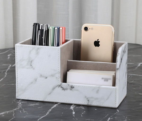 雲石紋皮質多功能遙控器收納盒 Marble multi-function leather Desk Organizer