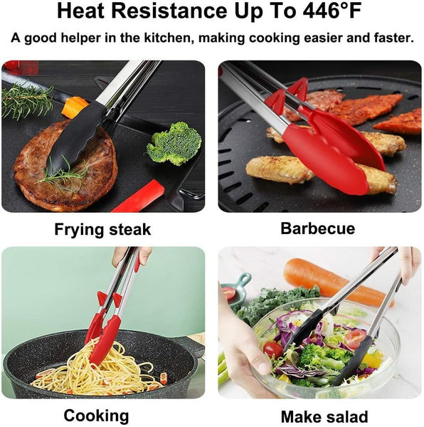 12吋不銹鋼矽膠食物夾 (帶固定鎖 腳墊) 耐高溫 燒烤夾 Stainless Steel silicone Cooking Tongs Tongs for Cooking Grill Tongs (12")