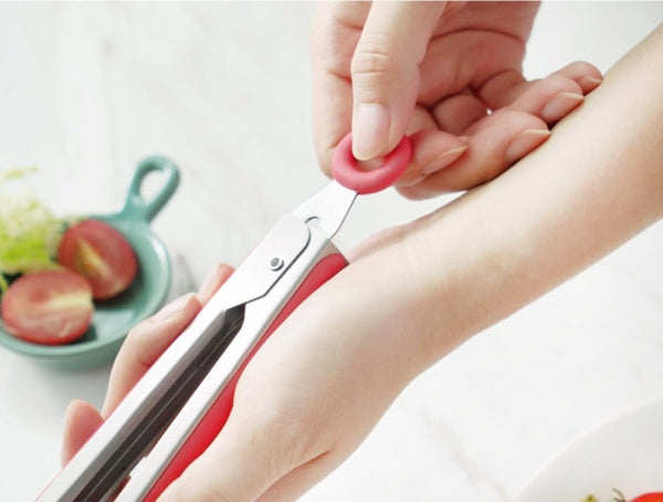 12吋不銹鋼矽膠食物夾 (帶固定鎖 腳墊) 耐高溫 燒烤夾 Stainless Steel silicone Cooking Tongs Tongs for Cooking Grill Tongs (12")