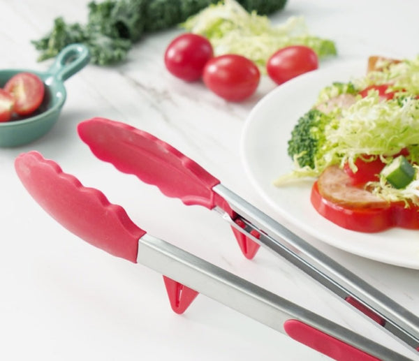 12吋不銹鋼矽膠食物夾 (帶固定鎖 腳墊) 耐高溫 燒烤夾 Stainless Steel silicone Cooking Tongs Tongs for Cooking Grill Tongs (12")