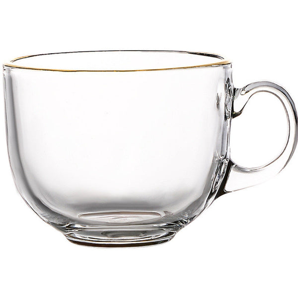 日系透明金邊杯 鋼化加厚玻璃杯 耐熱咖啡杯 Glass Cup with Handle Milk Juice Coffee breakfast glass