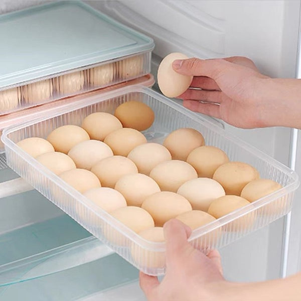 帶蓋（24格）雞蛋保鮮收納盒- 24顆 冰箱 分格 托盤 24 Grid Large Capacity Egg Holder for Refrigerator