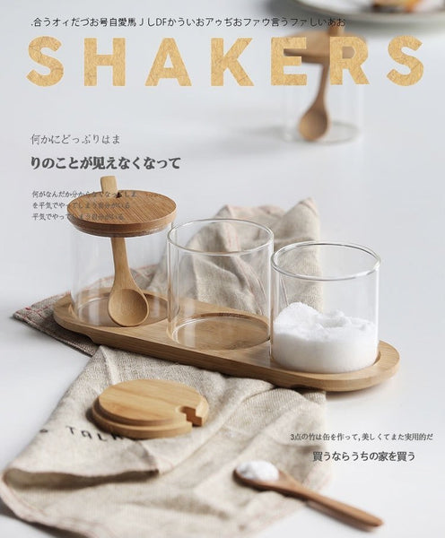 日式木系調味瓶帶竹匙羹 Condiment Container Seasoning Box