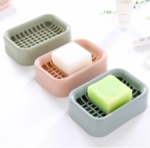 浴室網格肥皂架 (BLUE) Double layer drain soap holder soap box bathroom (藍色)
