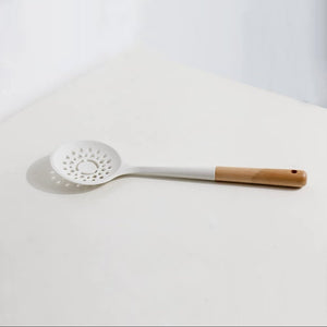 日式木系廚具 白色木柄矽膠廚具 漏勺 漏鏟 湯勺 鍋鏟 鑊鏟 勺子 【Slotted spoon】White Silicone Cooking Utensils | Wooden Handle, Non-Stick Cookware Heat Resistant Kitchen Utensil  Slotted spoon,Leaking shovel,Soup spoon,Shovel