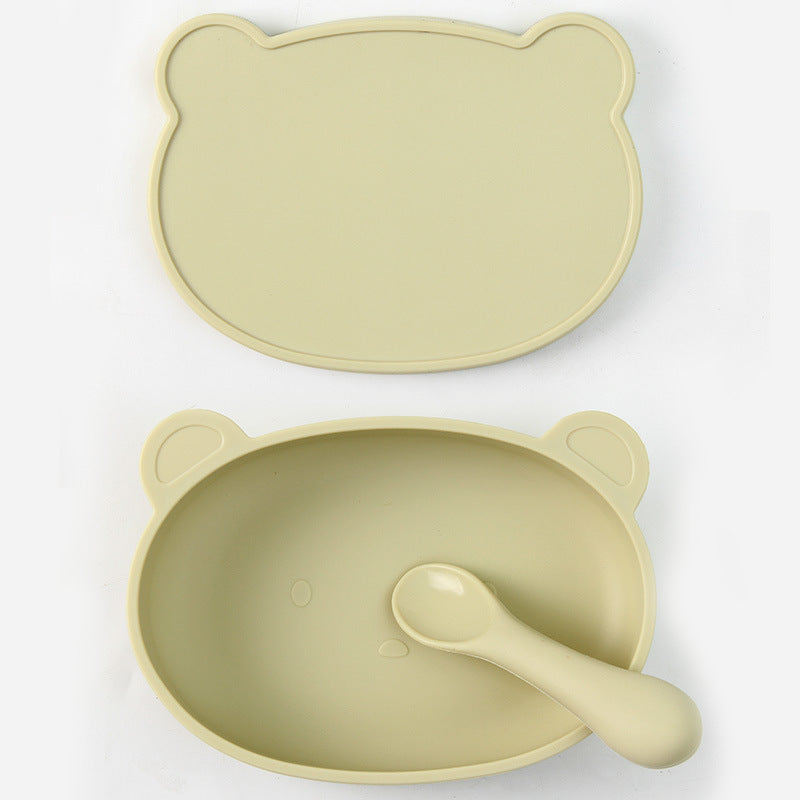 【帶蓋碗＋匙】小熊吸盤寶寶矽膠碗 帶蓋吸盤碗  幼兒餐具 【Bowl with lid + spoon】Bear Suction Cup Baby Silicone Bowl with lid Suction Cup Bowl Toddler Tableware