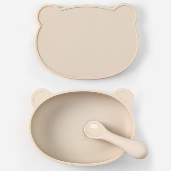 【帶蓋碗＋匙】小熊吸盤寶寶矽膠碗 帶蓋吸盤碗  幼兒餐具 【Bowl with lid + spoon】Bear Suction Cup Baby Silicone Bowl with lid Suction Cup Bowl Toddler Tableware